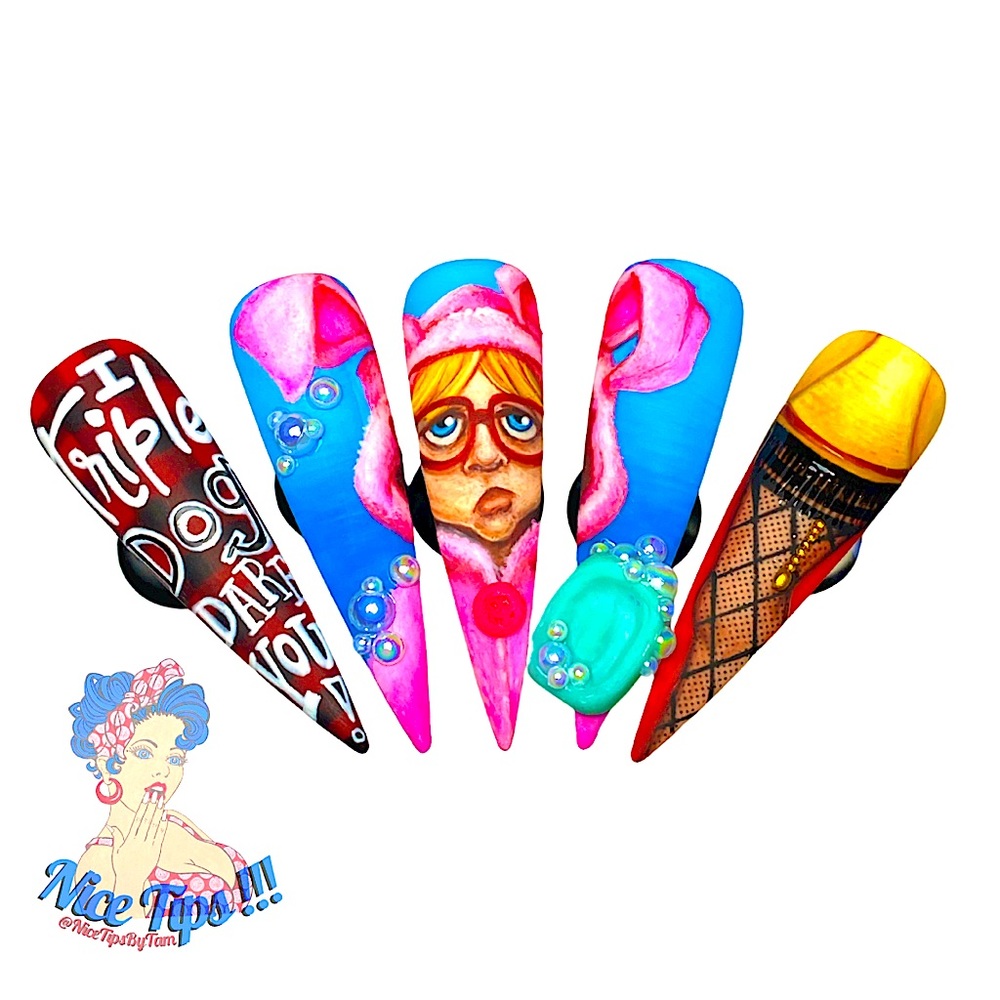 “A Christmas Story” Hand Crafted One-Of-A-Kind NailArt Displayed Original.